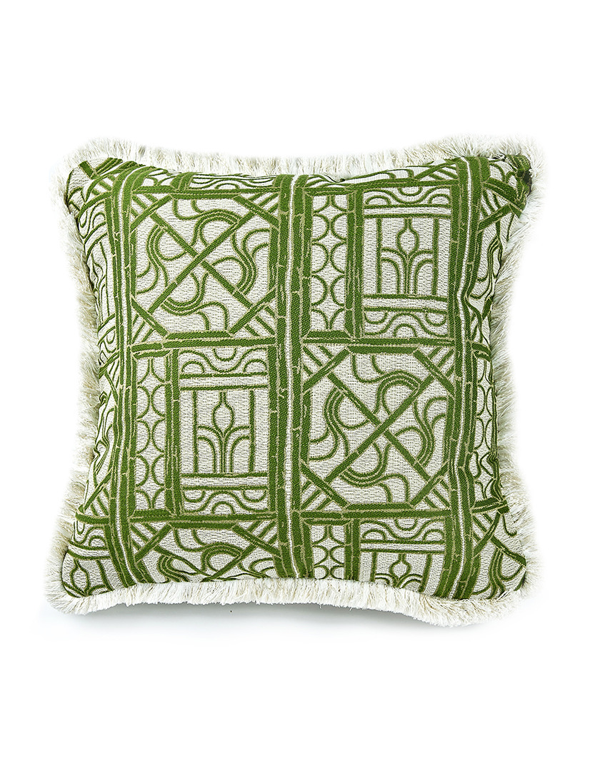 Bamboo Lattice Leaf/White Pillow with Trim